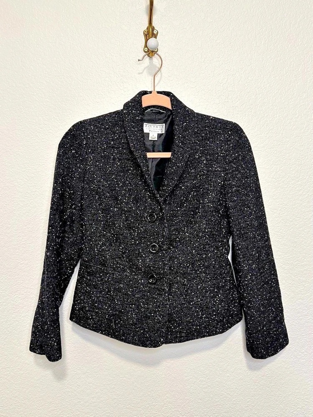 Talbots Collection Special Tweed Blazer in Black & Silver Size 4 Petite Like New
